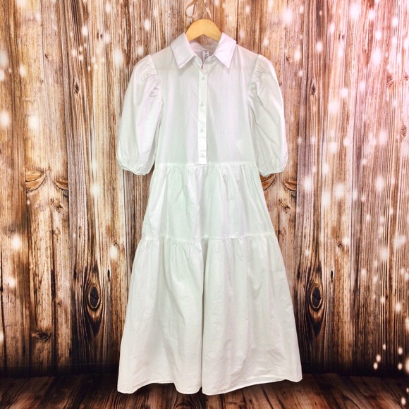 white tiered shirt dress